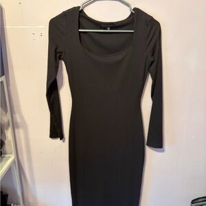 Black ribbed squareneck midi dress